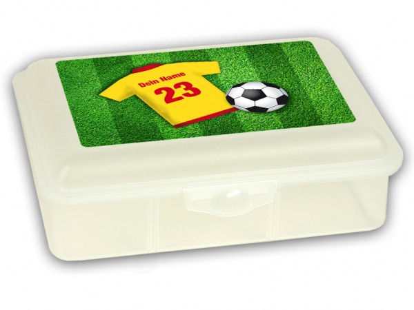 Brotdose groß mit Motiv Fußball Trikot in gelb mit Namen