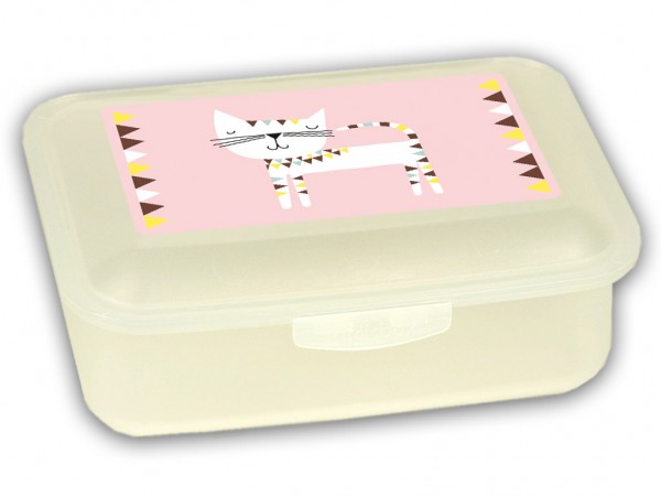 Brotdose klein mit Motiv Katze in rosa